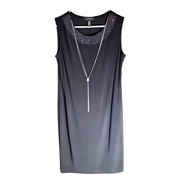 R&M Richards Women's Black Dress | Beaded Neckline, Attached Silver Necklace - Picture 1 of 8